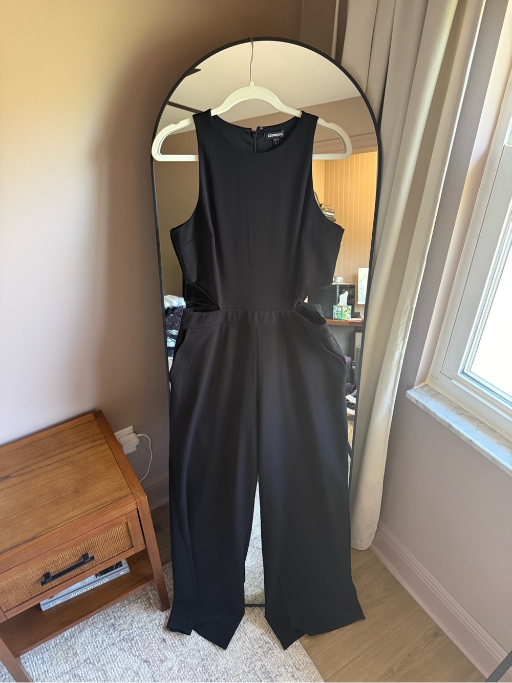 Express Black Sleeveless Cutout Jumpsuit Size Large Wide Leg Work Night Out